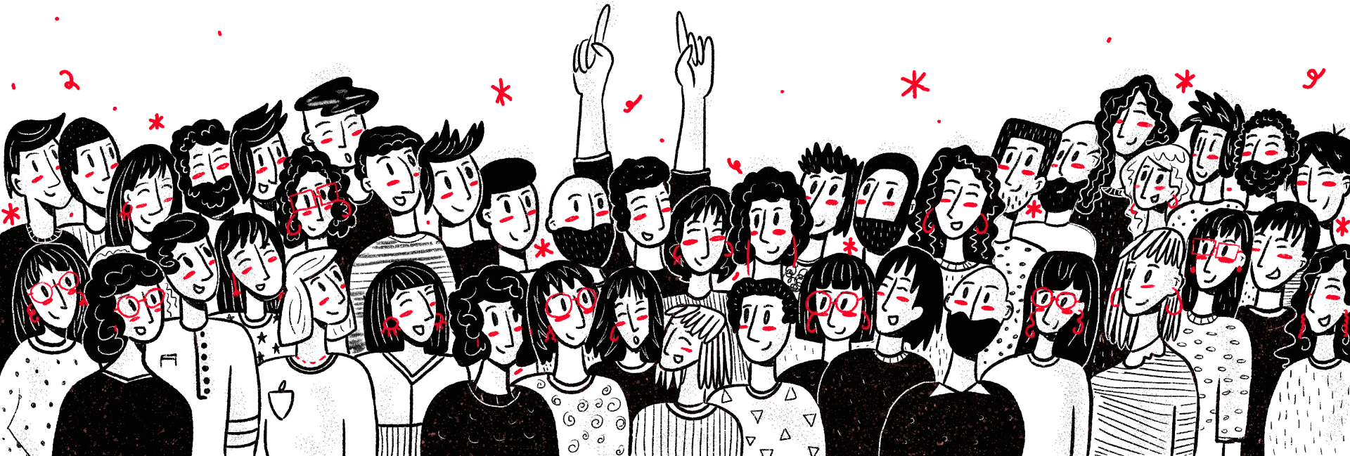 Ink illustration of a crowd of professionals
